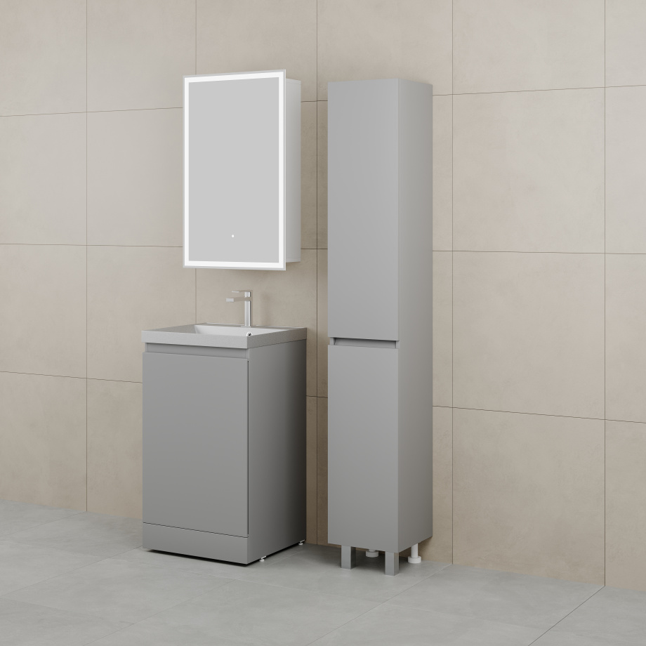 Тумба напольная Style Line Батлер 50 с раковиной Asti 50 серый шелк, антискрейтч серый