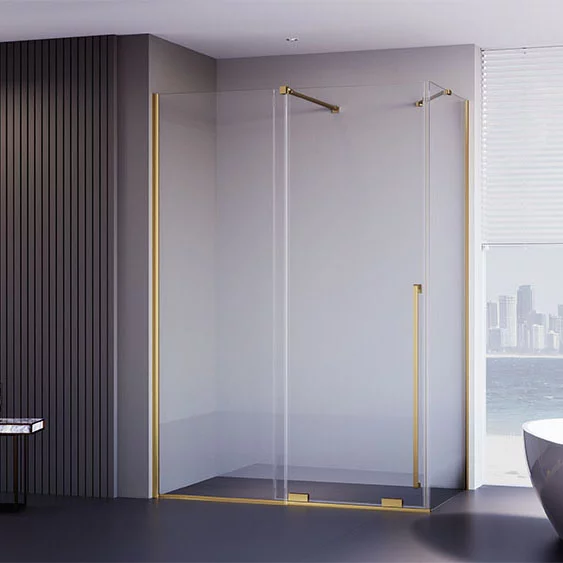 Душевой угол Veconi Premium Trento PTC-SP-50G, 1300х900x2000, брашированное золото, стекло прозрачное