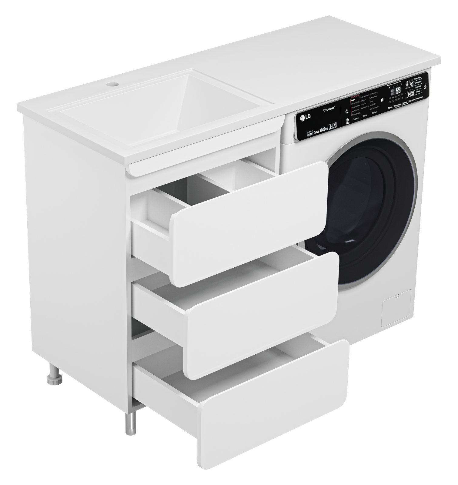 Тумба напольная Misty Чегет 55 под стиральную машину, с раковиной Эстет Даллас 120 L, белый