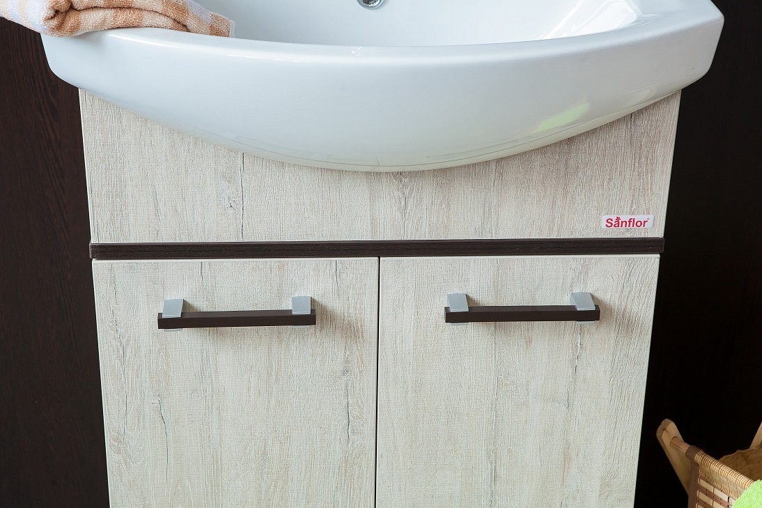 Тумба Sanflor Толедо 60 с раковиной Элеганс 60 напольная, венге, северное дерево светлое