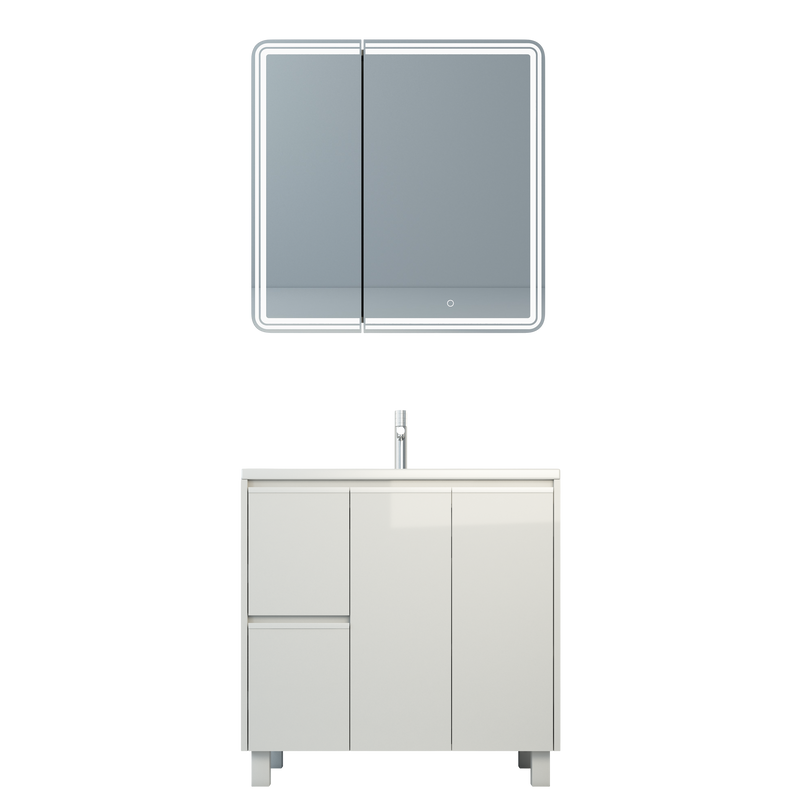 Тумба с раковиной Emmy Вега 90 напольная, 2 ящика, 2 двери, белый