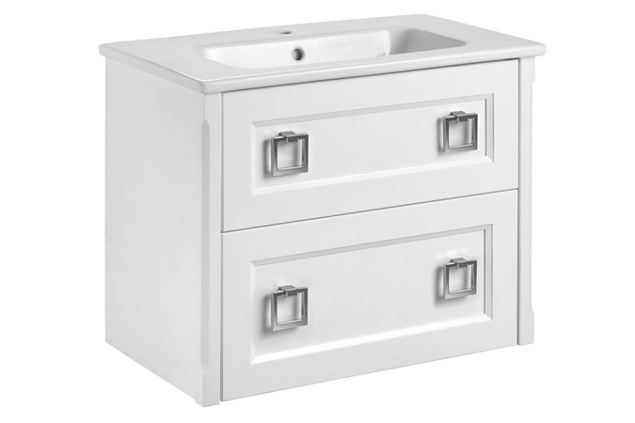 Тумба с раковиной ASB Woodline Рома 80, 2 ящика, подвесная, белый