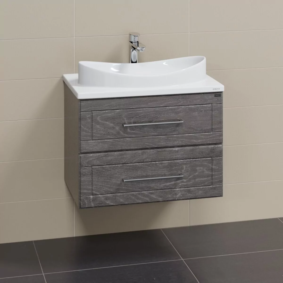 Тумба подвесная Санта Венера 70 с раковиной Вега 70, дуб шале графит