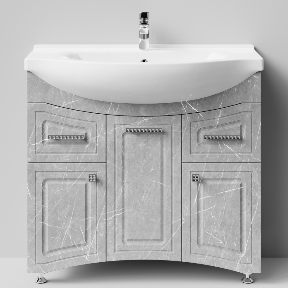 Тумба с раковиной Адам 90 напольная, Мрамор Белый софт тач, петли слева
