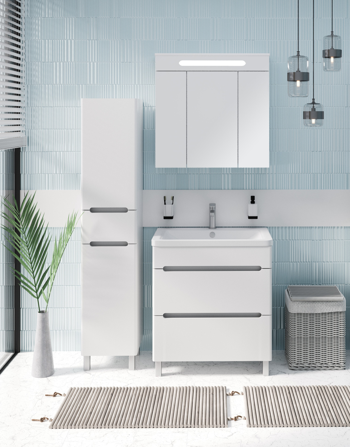 Пенал Runo Парма 35 напольный, R с корзиной для белья, белый