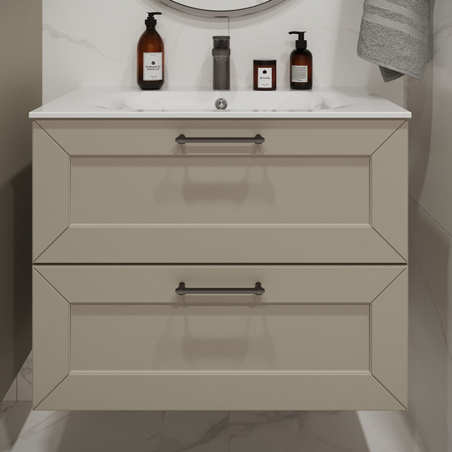 Тумба с раковиной подвесная (80 см) Terminus Victoria VIC10802900101O, айвори, ручки золото