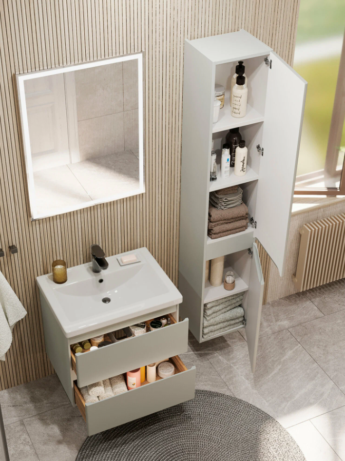 Тумба подвесная SanStar Riana 50 с раковиной Como 50 (комплект), грей