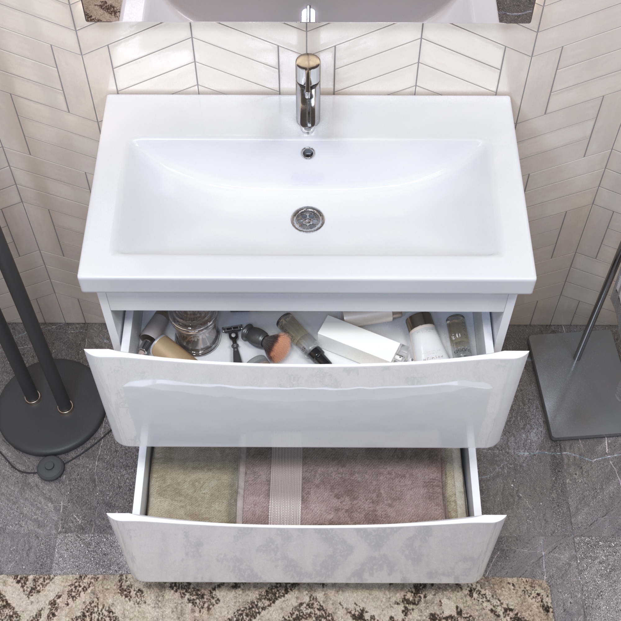 Тумба напольная Vigo Glem 800-0-2 с раковиной Como 80, 2 ящика, белый