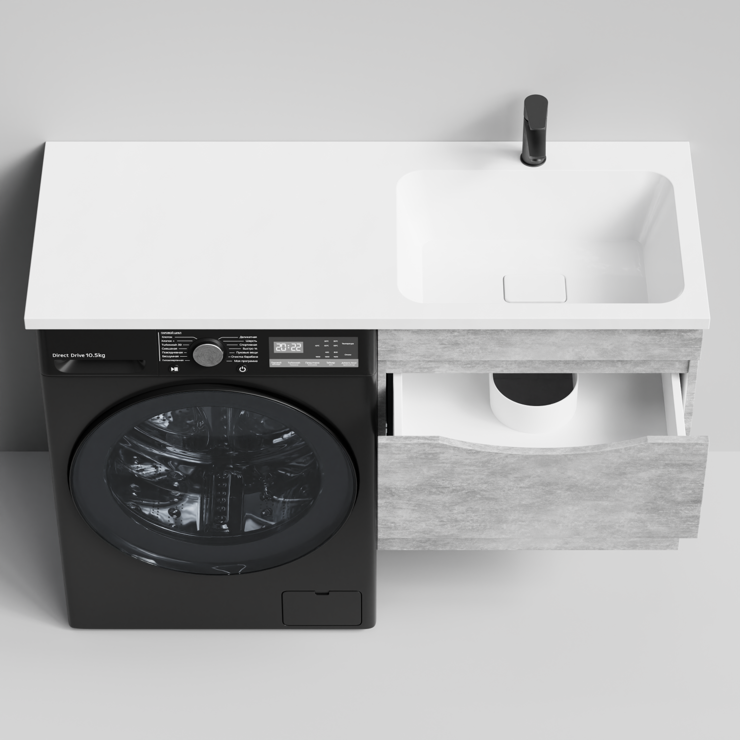 Тумба Vod-ok 58 с раковиной Смайл 120 подвесная, под стиральную машину, правая, Горный камень