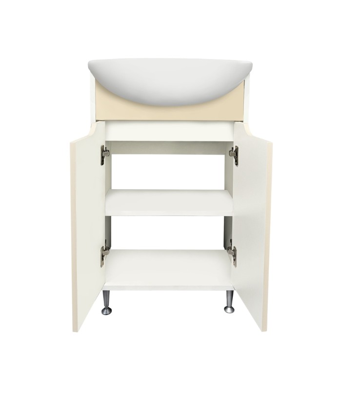 Тумба напольная Runo Эконова с раковиной Уют 50, 2 двери, белый/крем