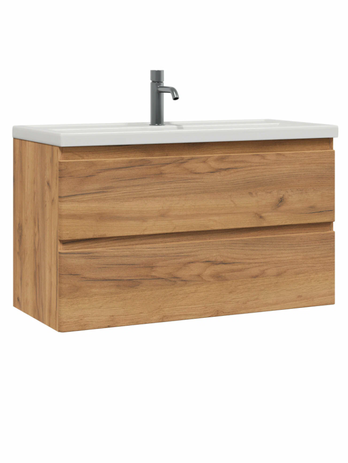 Тумба подвесная SanStar Riana 100 с раковиной Миранда 100, gold kraft