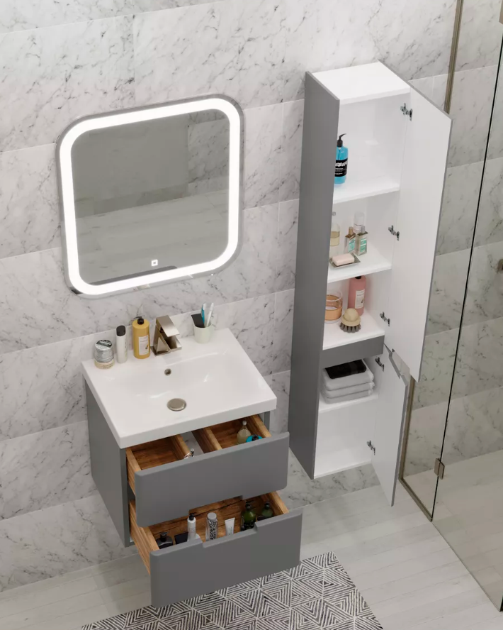 Тумба подвесная SanStar Noche 60 с раковиной Como 60 Графит софт