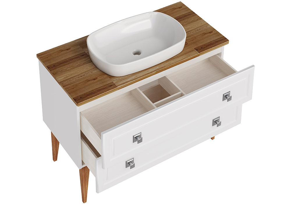 Мебель для ванной ASB Woodline Каталина 100 комплект, напольный, слоновая кость, хром