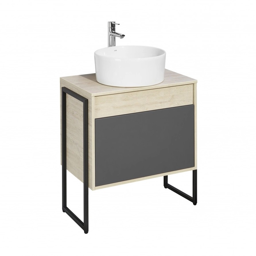 Тумба подвесная Aquaton Лофт Урбан 65 с раковиной MILA 40х40, серый графит, дуб орегон