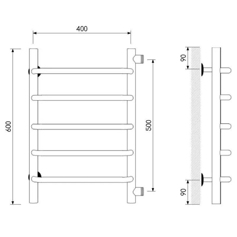 Полотенцесушитель водяной Laris Виктория П5 400х600 МЦ-1 боковой, белый матовый