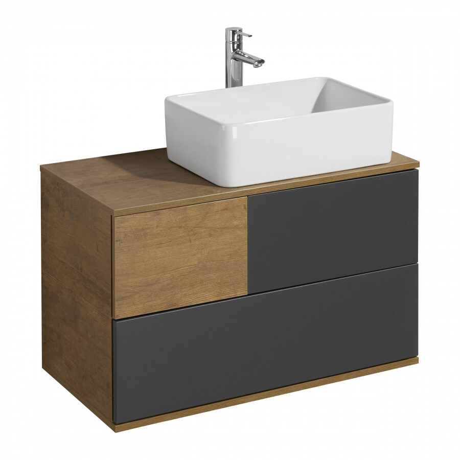 Тумба подвесная Aquaton Терра 85 с раковиной Лола 60, дуб кантри, антрацит