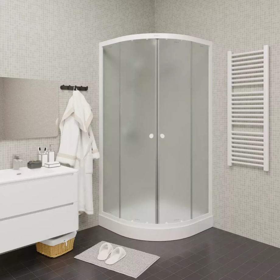 Душевой уголок Parly ZF91 полукруглый 1/4, с низким поддоном, матовое стекло, белый Душевой уголок Parly ZF91 полукруглый 1/4, с низким поддоном, матовое стекло, белый