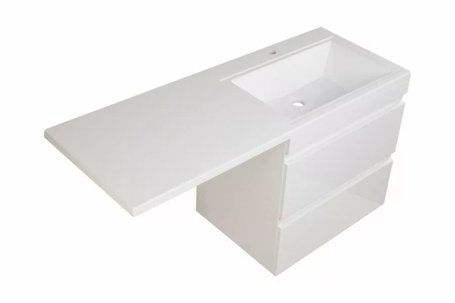 Тумба подвесная Style Line Даллас 150 люкс plus ПВХ с раковиной Даллас 150 под стиральную машину, 2 ящика, правая, белая