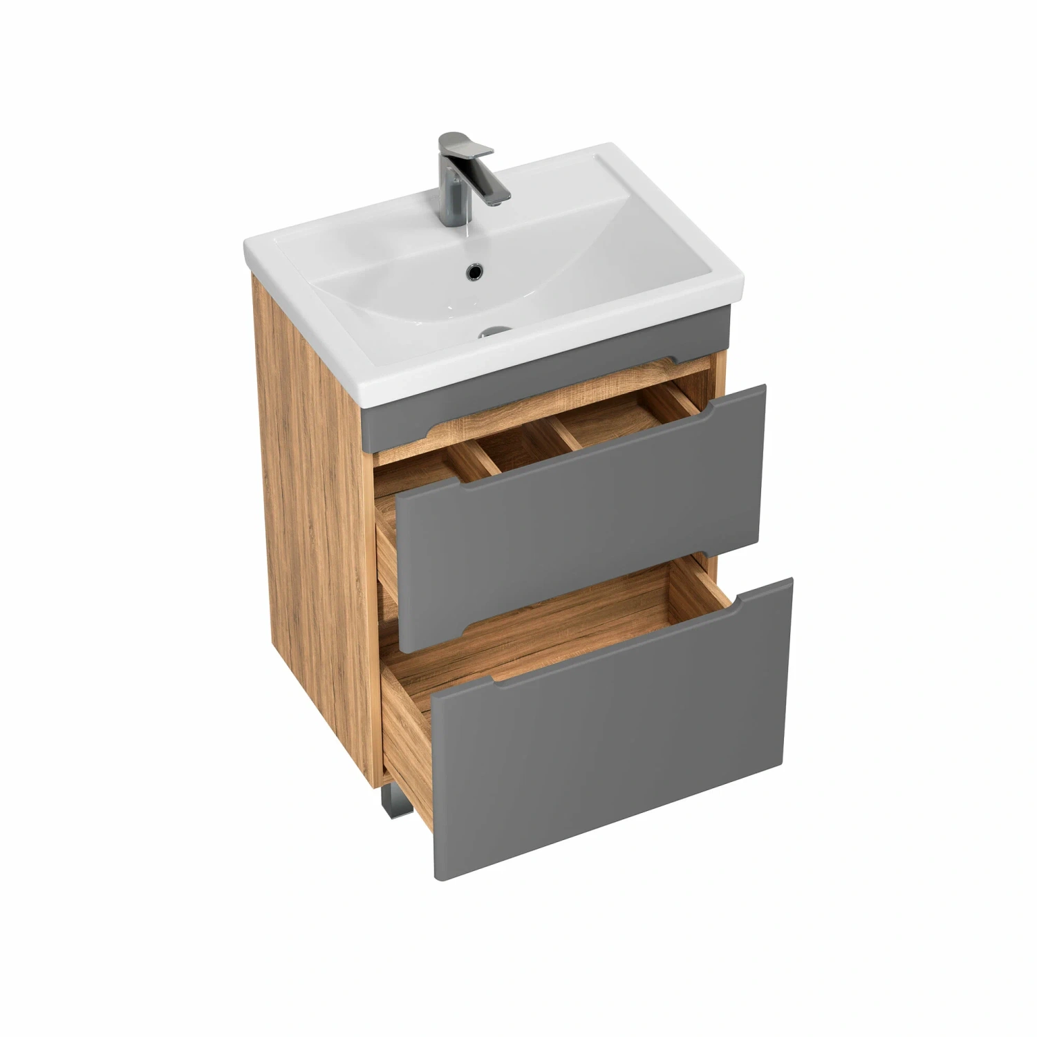 Тумба напольная SanStar Diva 60 с раковиной Фест 60 Дуб вотан, графит софт