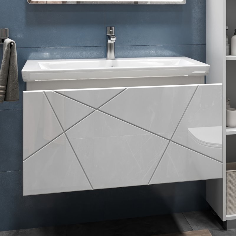 Тумба подвесная Vigo Geometry 80 с раковиной Neo 80, белый