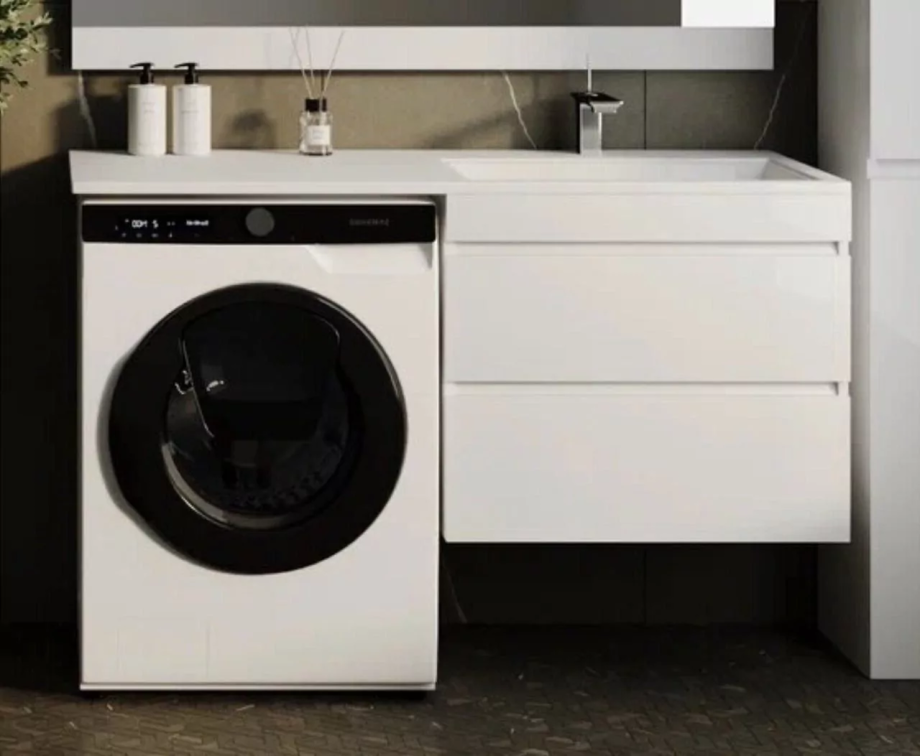 Тумба подвесная Style Line Даллас 130 Люкс Plus ПВХ с раковиной Даллас 130 под стиральную машину, правая, белая