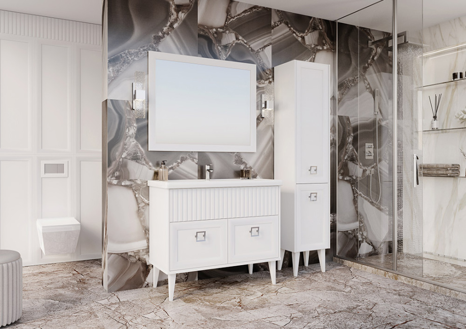 Мебель для ванной ASB Woodline Риола 100 комплект, напольный, белый, хром