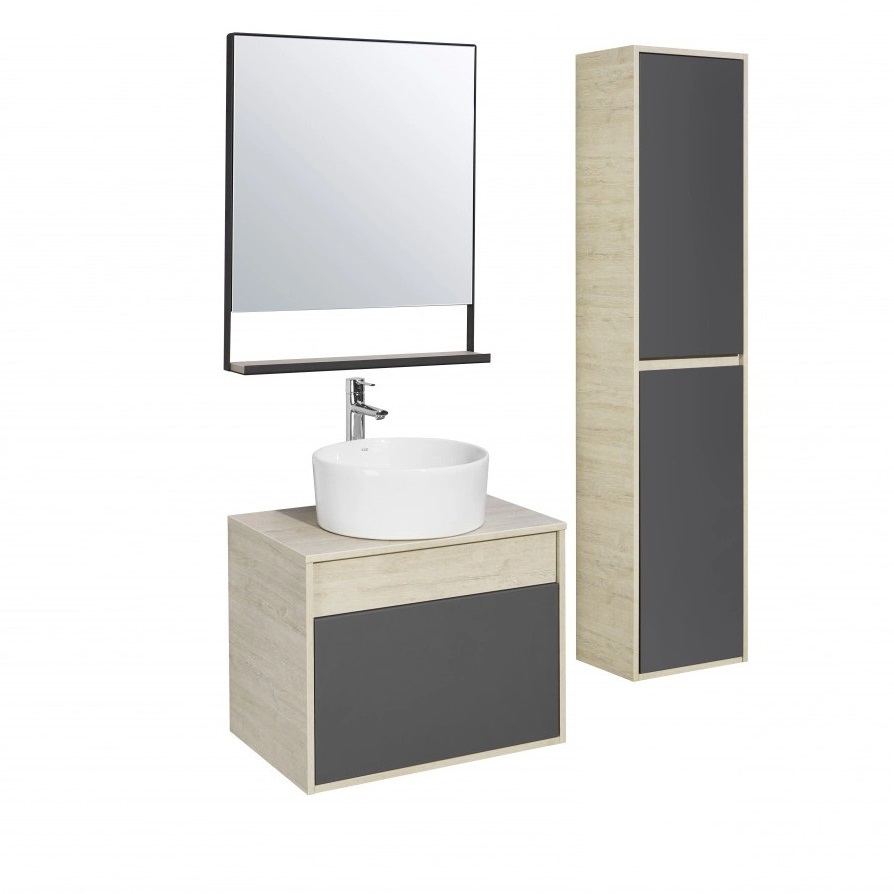 Тумба подвесная Aquaton Лофт Урбан 65 с раковиной MILA 35х50, серый графит, дуб орегон