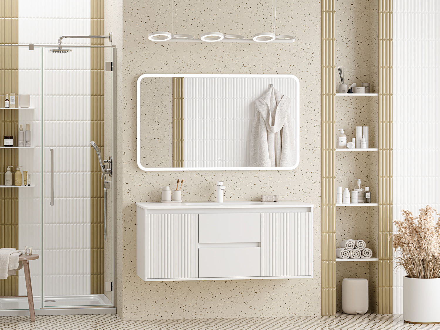 Тумба с раковиной Brevita Wine 120 подвесная (белая) с раковиной Brevita Onda 120