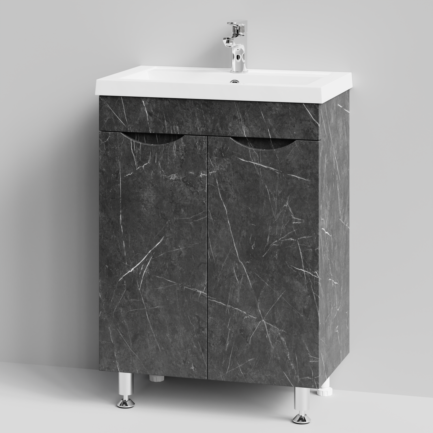 Тумба с раковиной Vod-ok Смайл 58 напольная, Мрамор Графит софт тач