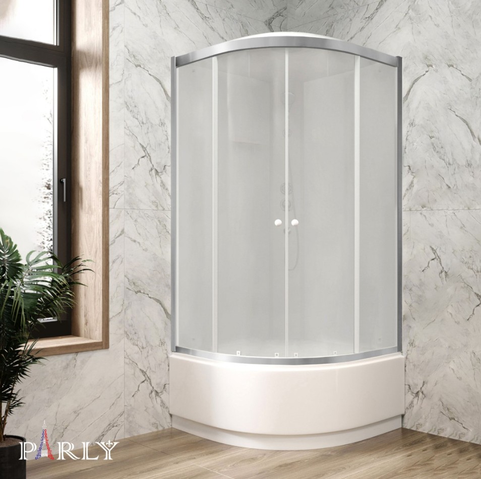 Душевой уголок PARLY BETT 821 80х80х215 1/4 круга, с поддоном, прозрачное стекло, матовый хром