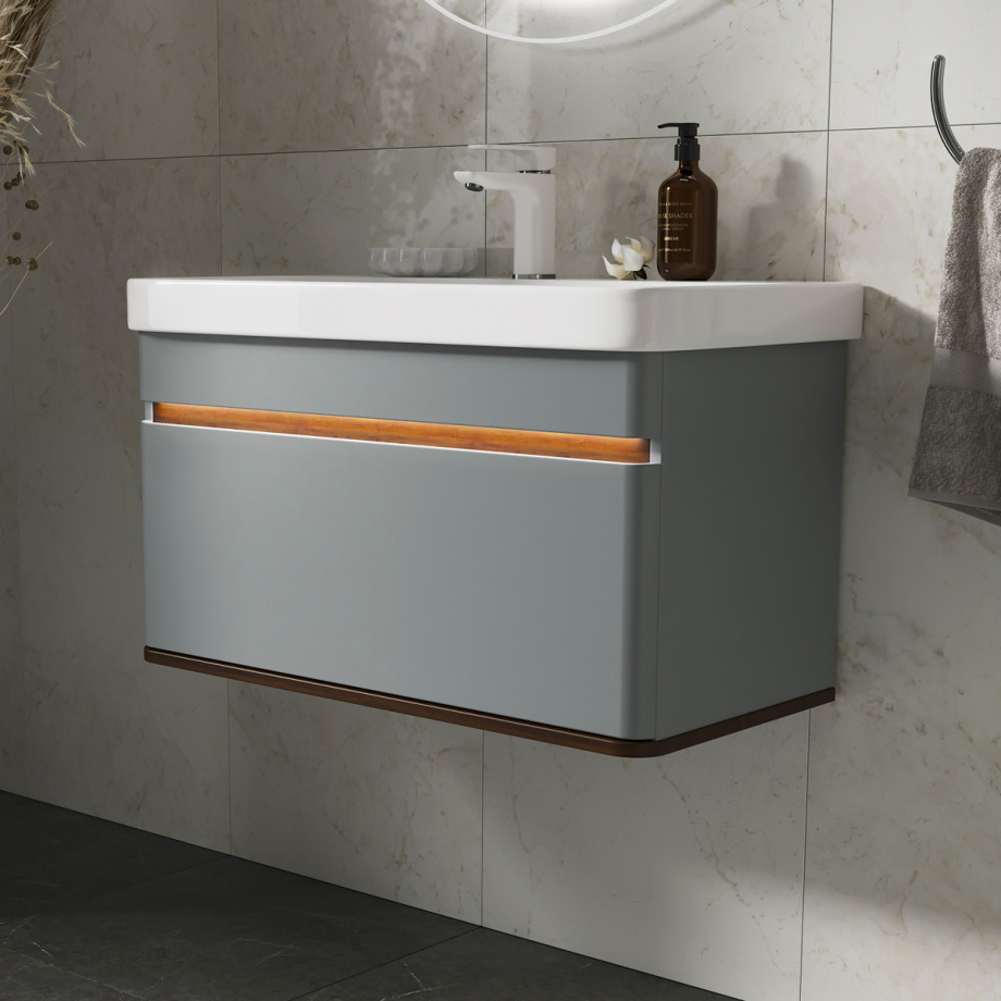 Тумба подвесная EQUIL Elegante с раковиной Nice 80, 1 ящик, мэйджик/дуб голиано