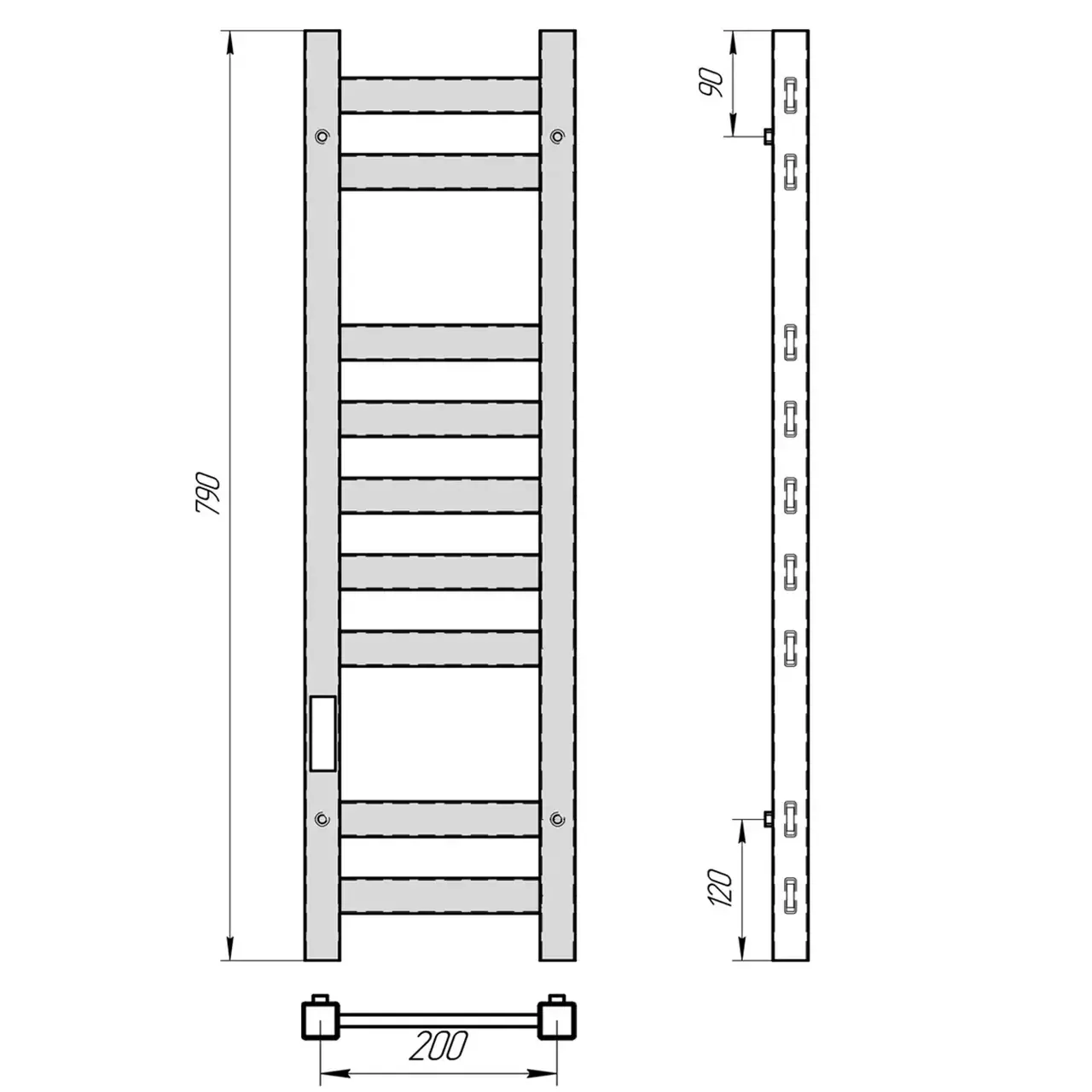 Полотенцесушитель электрический Laris Флавиа ЧК П9 200х800 левый, белый матовый муар