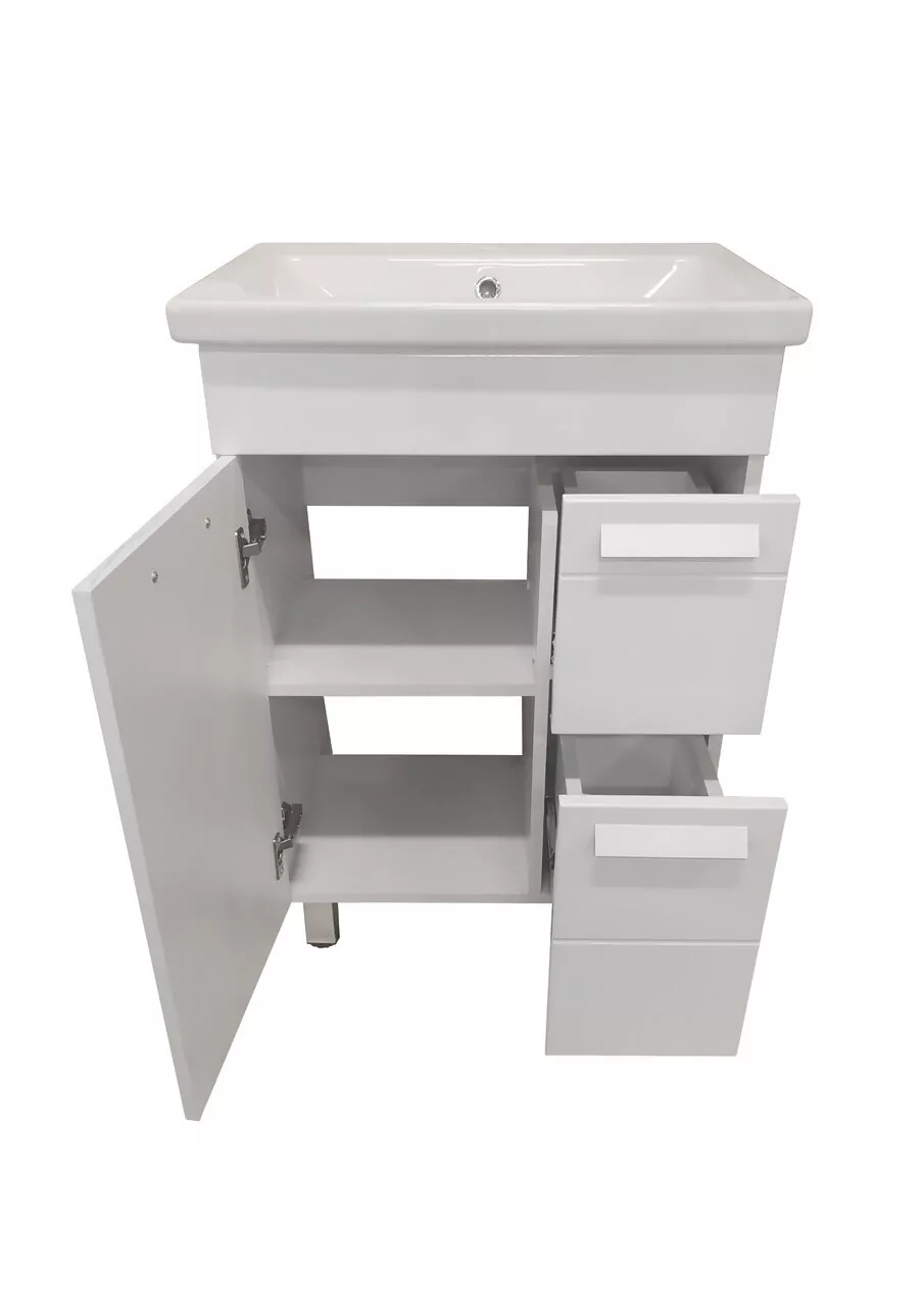 Тумба Corozo Денвер 60 Z2 с раковиной Como 60 напольная, белая
