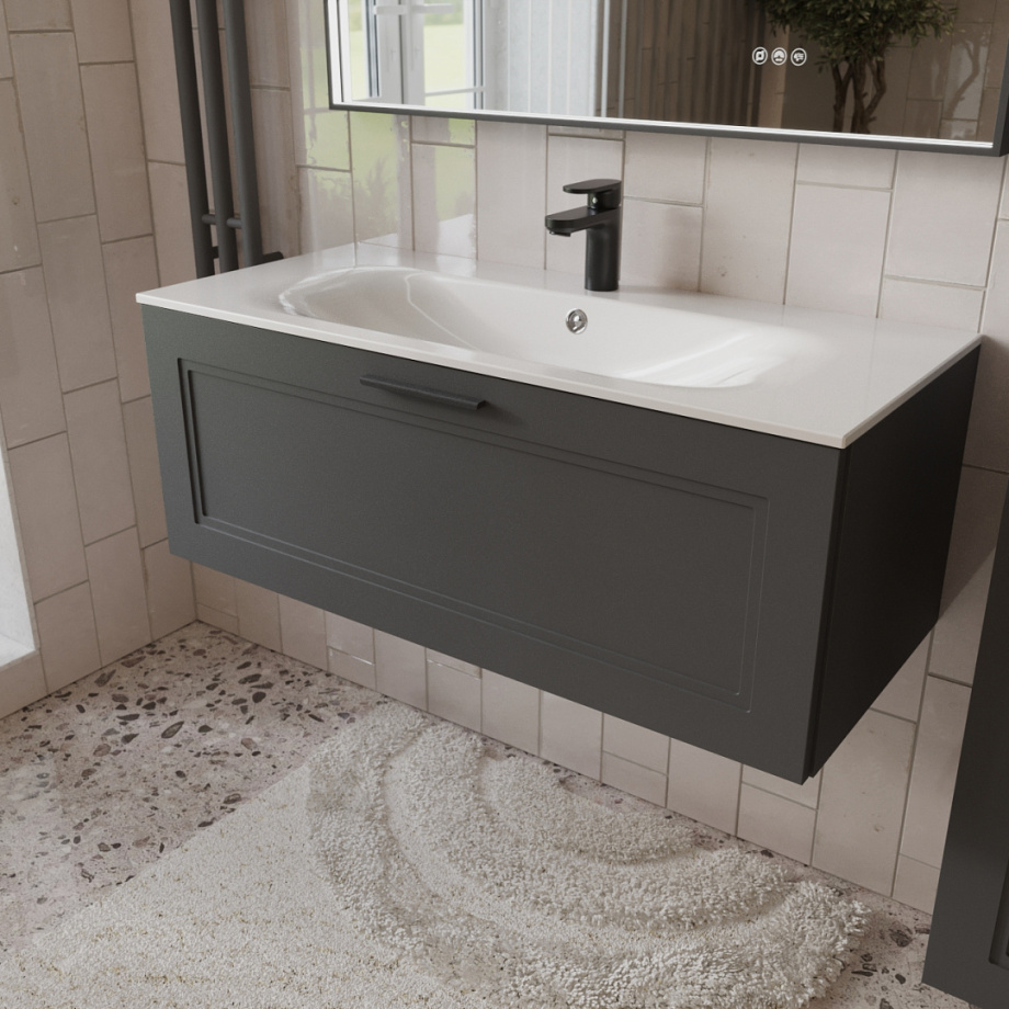 Тумба с раковиной подвесная (100 см) Terminus Classik CLA101001701601O, графит