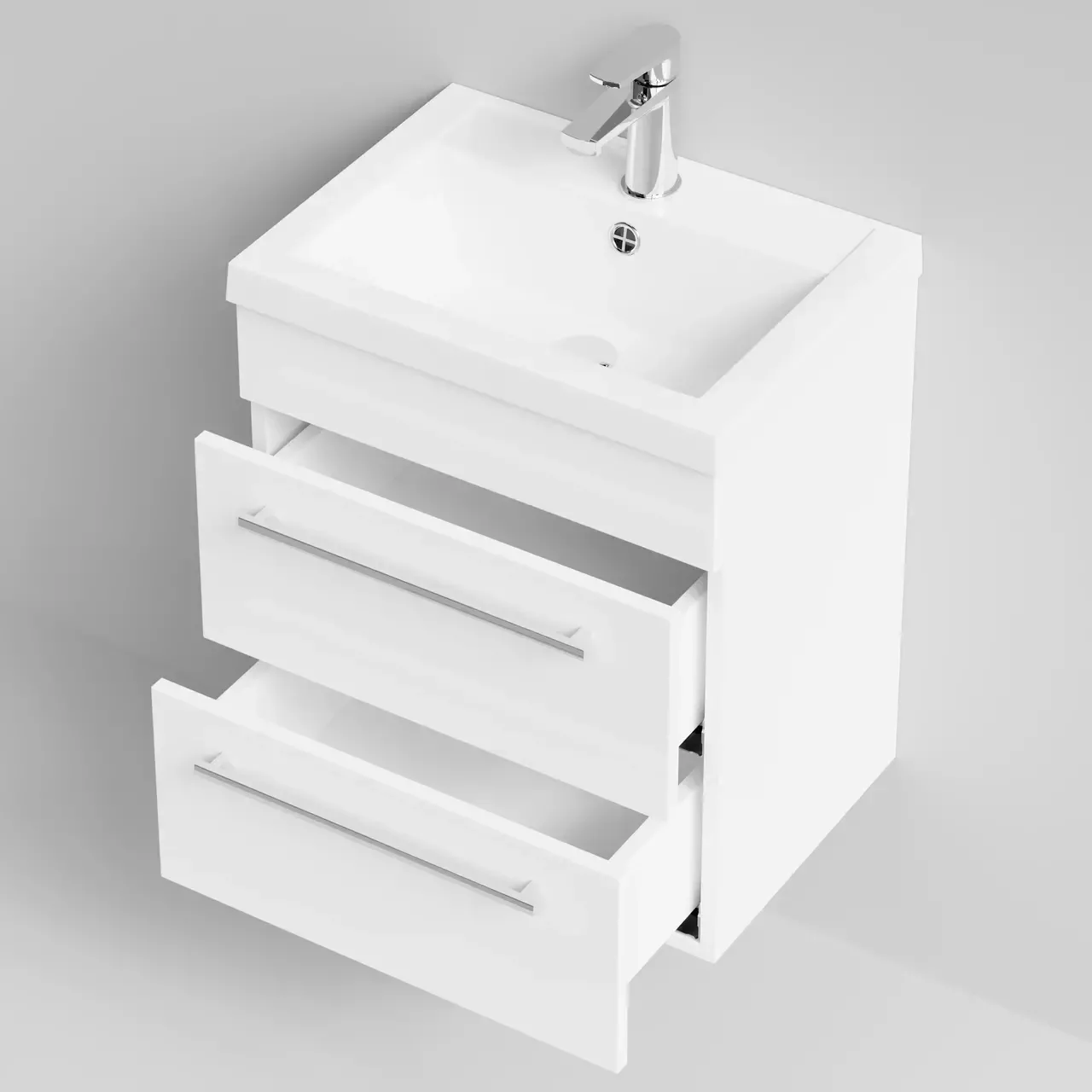 Тумба с раковиной Vod-ok Элис 50 подвесная, 2 ящика, белая