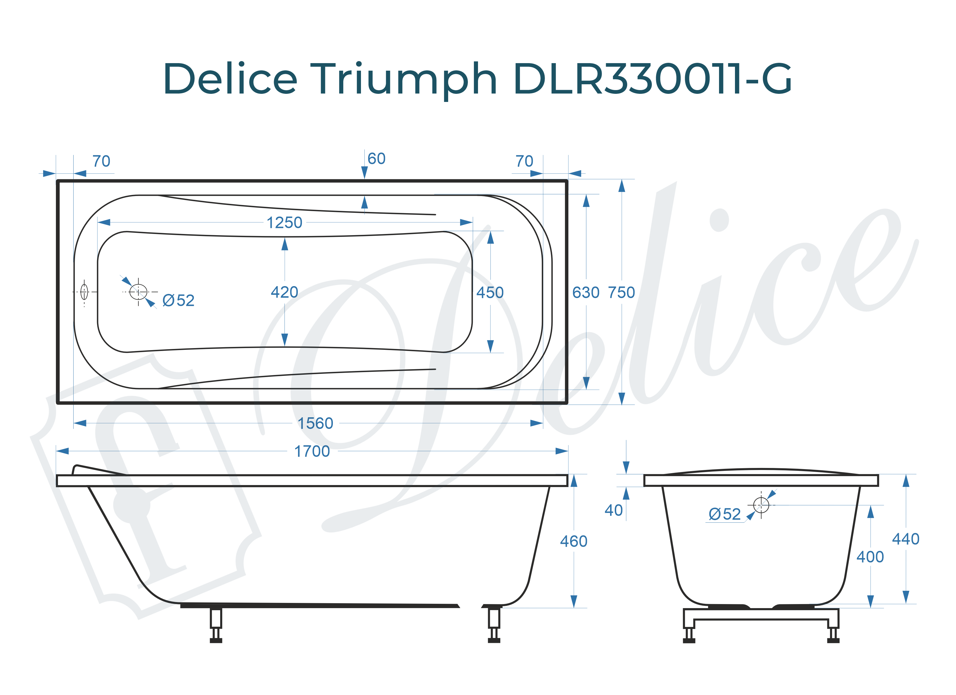 Ванна из литьевого мрамора Delice Triumph 170х75 глянцевая DLR330011-G