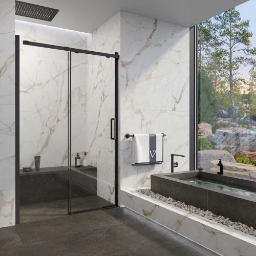 Душевая дверь Veconi Vianno VN-70B, 1600x1950, черный, стекло прозрачное от магазина Vanna-Vanna.ru!