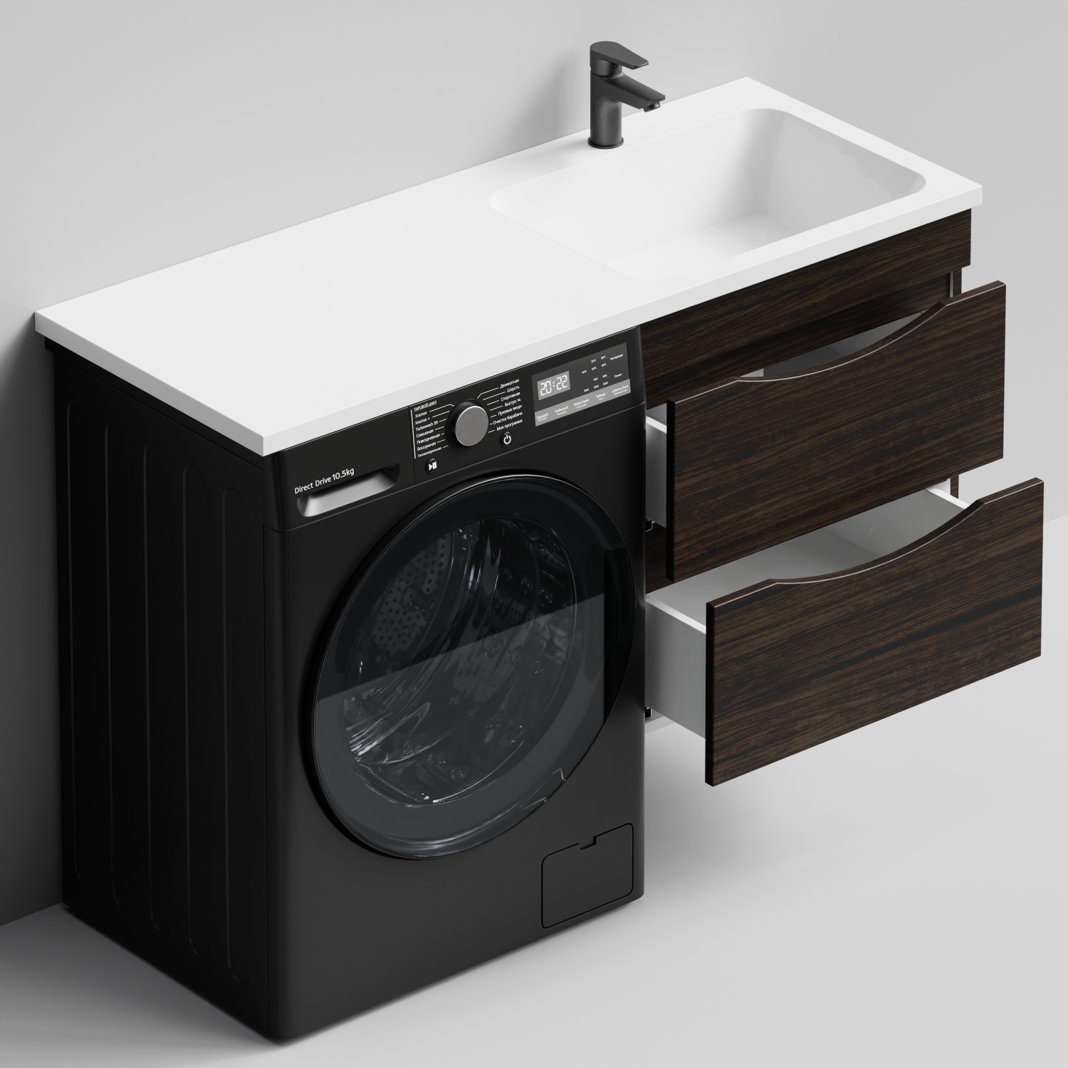 Тумба Vod-ok 58 с раковиной Смайл 120 подвесная, под стиральную машину, правая, Палисандр