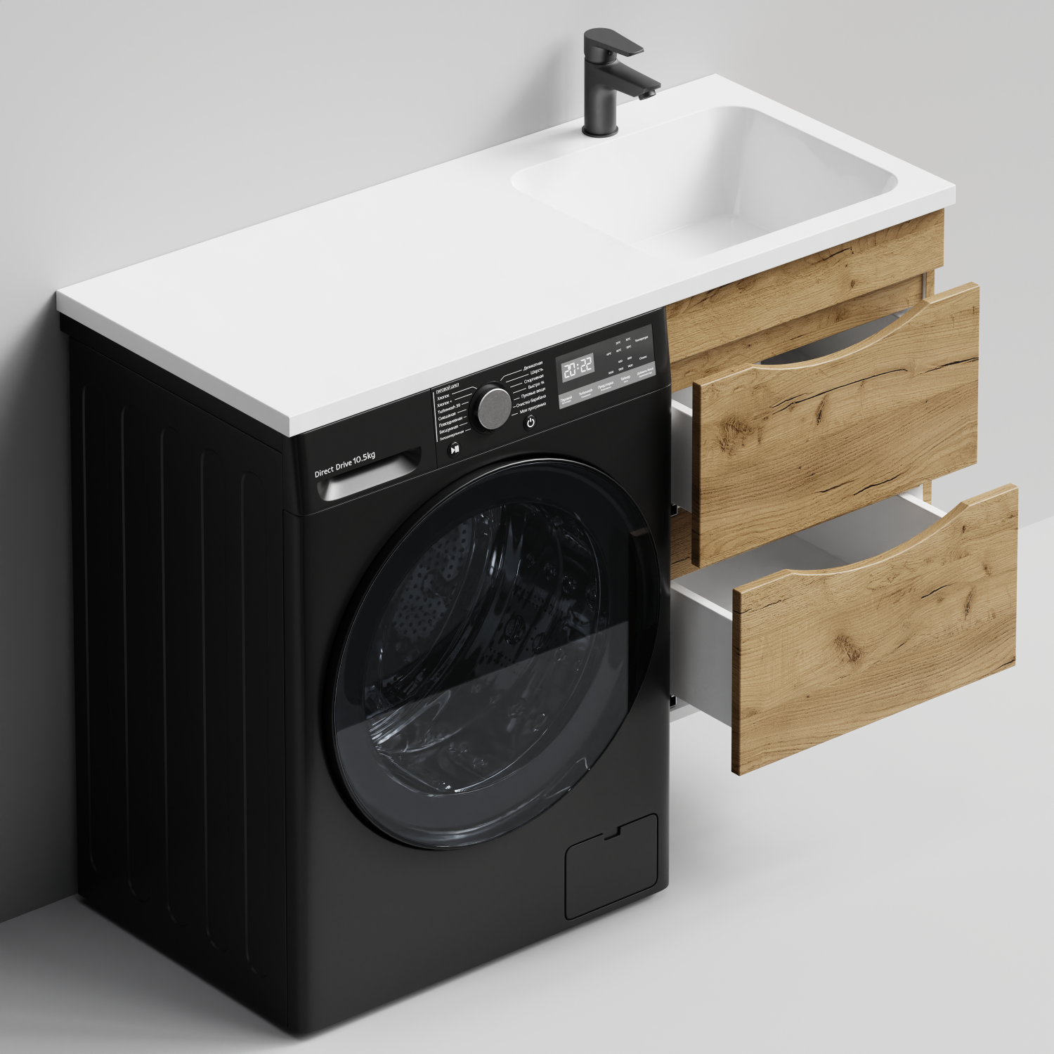 Тумба Vod-ok 48 с раковиной Смайл 110 подвесная, под стиральную машину, правая, Дуб Тортуга