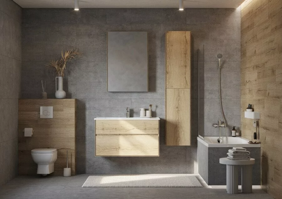 Тумба подвесная Aquaton Либерти 100 раковиной Элина 100, дуб эльвезия