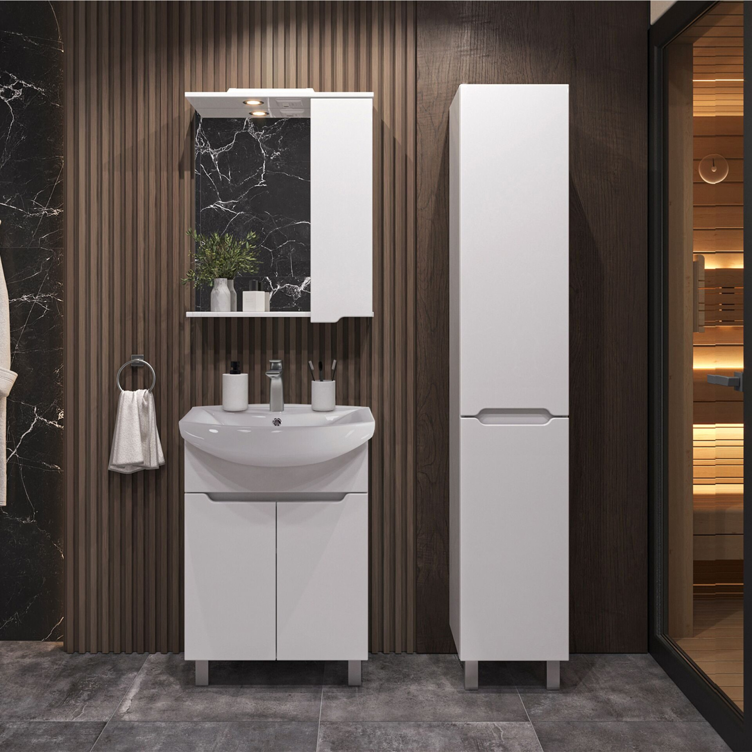 Тумба напольная SanStar Лайн 60 с раковиной Грация белая