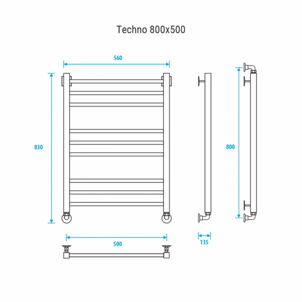 Полотенцесушитель водяной Energy Techno 800x500 белый матовый, лесенка, квадратный профиль, окрашенная нержавеющая сталь от магазина Vanna-Vanna.ru!