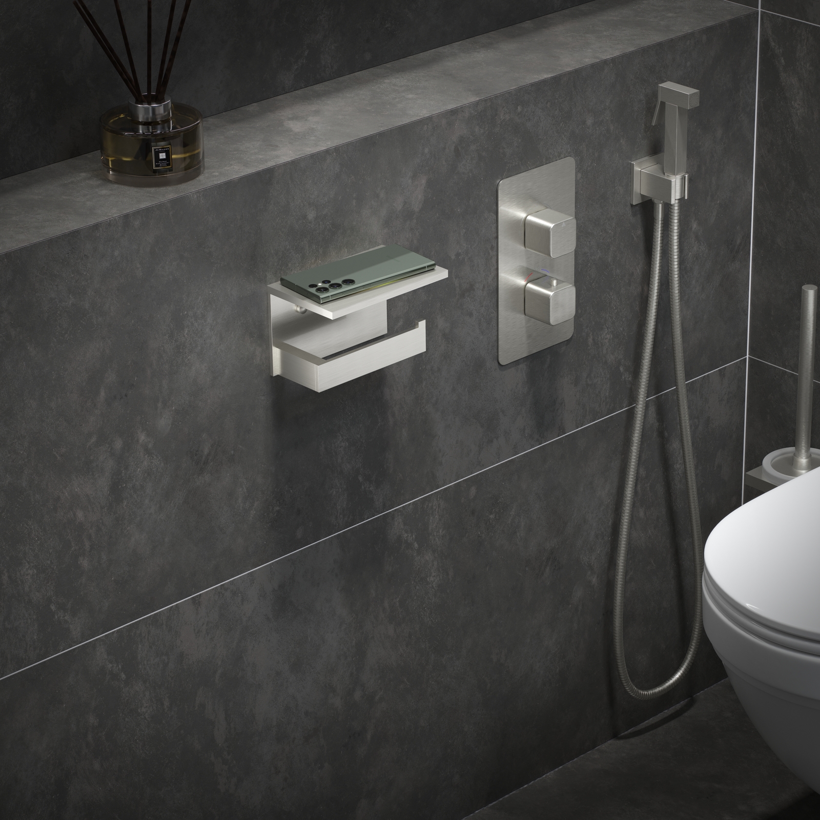 Бумагодержатель с полкой для телефона Timo Petruma 15243/13 никель