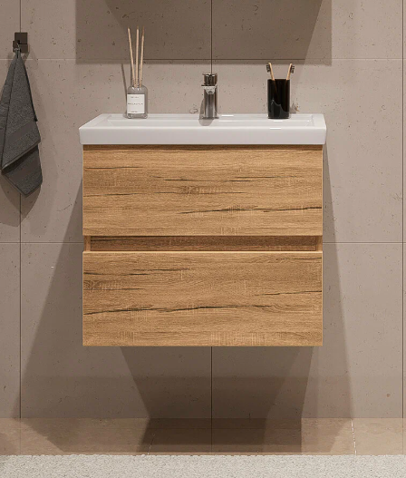 Тумба подвесная SanStar Lavanti 50 с раковиной Фостер 50 Дуб вотан