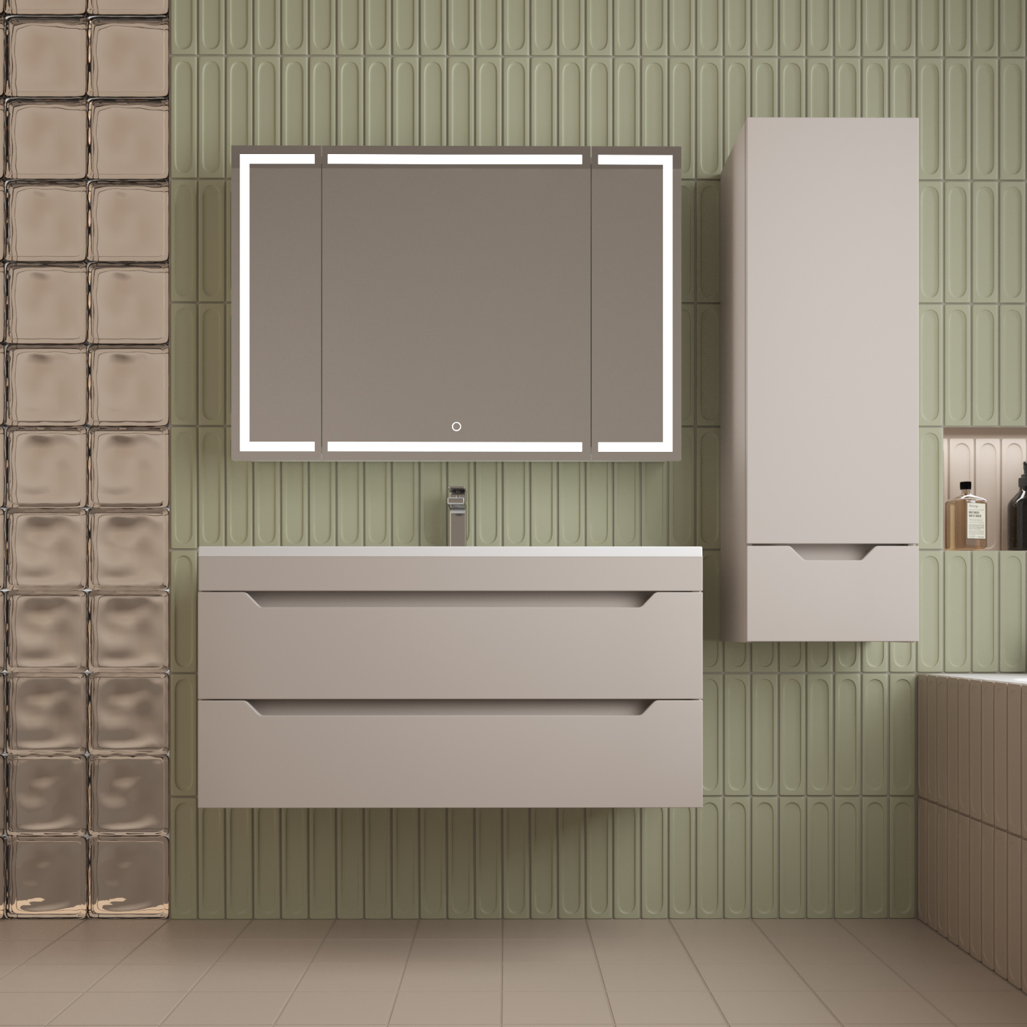 Тумба подвесная Style Line Остин 100 с раковиной Фортуна 100 серый шелк, крем