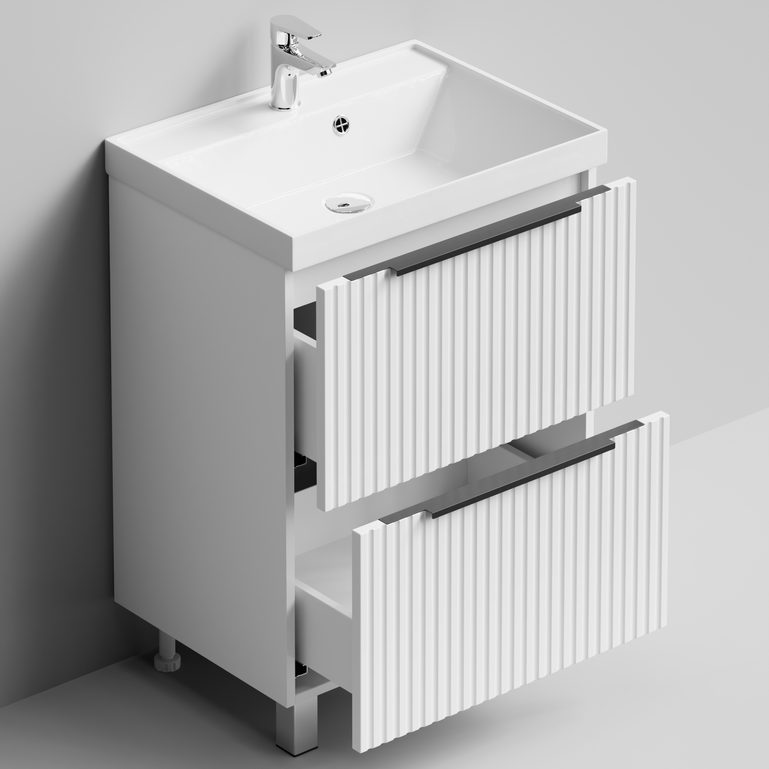 Тумба с раковиной Vod-ok Дольче 60 2 ящика, напольная, белая + 13 цветов