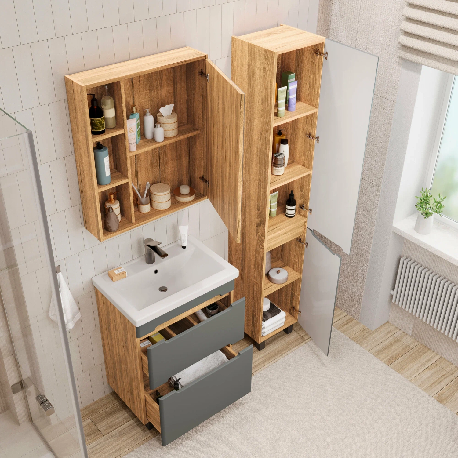 Тумба напольная SanStar Diva 60 с раковиной Фест 60 Дуб вотан, графит софт