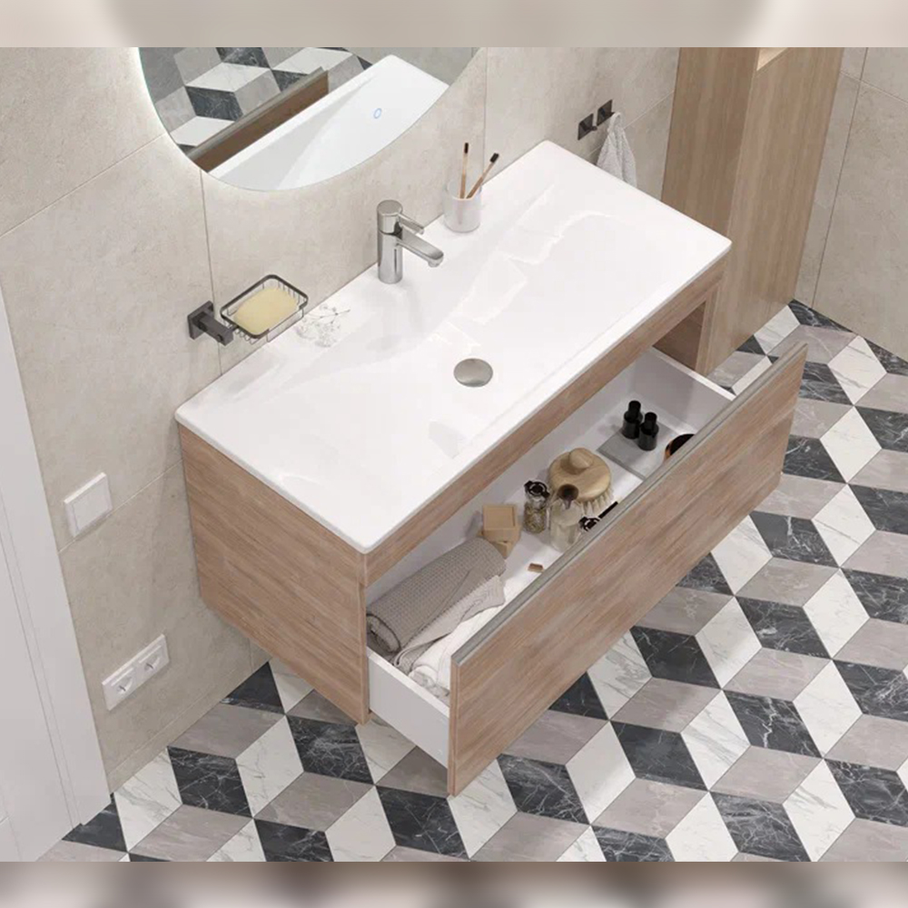 Тумба с раковиной подвесная Velvex Pulsus tp.PUL.PUL.100.1Y дуб сонома, 100 см