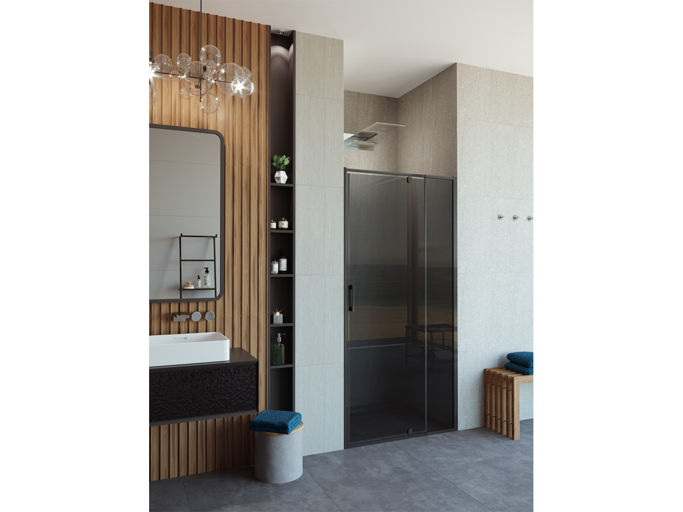 Душевая дверь Alex Baitler AB72B70 70 см распашная, тонированное стекло, черный