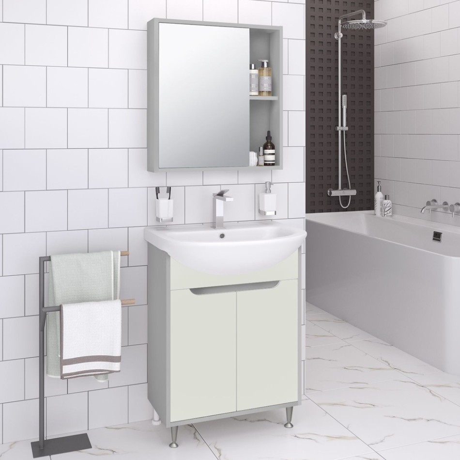 Зеркало-шкаф Runo Эко 60 серый, универсальный